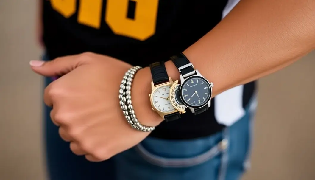 A fan wearing team-colored jewelry at a game.