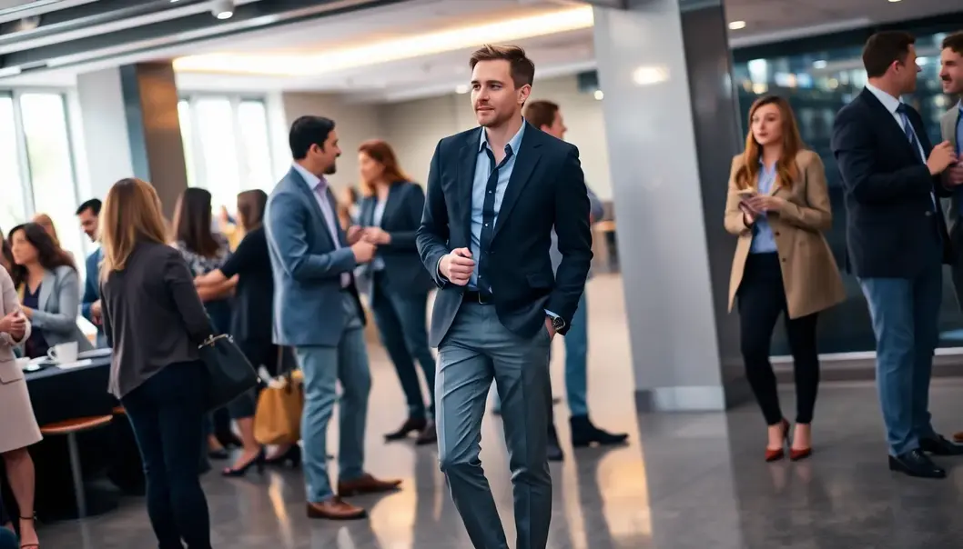 A freelancer masters the art of smart casual at a networking event.
