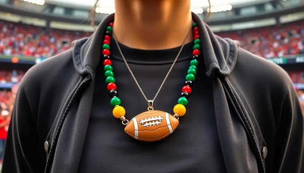A fan wearing team-colored jewelry at a game.